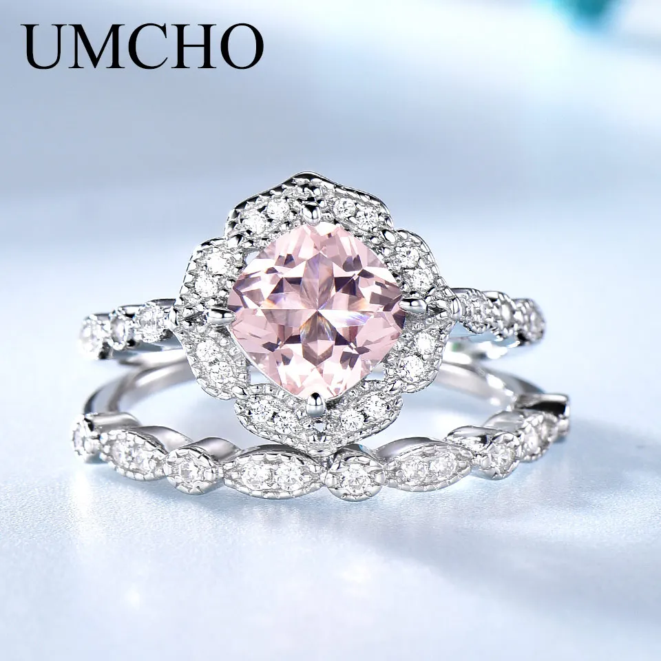 Искусственные серебряные кольца UMCHO с искусственным морганитом набор
