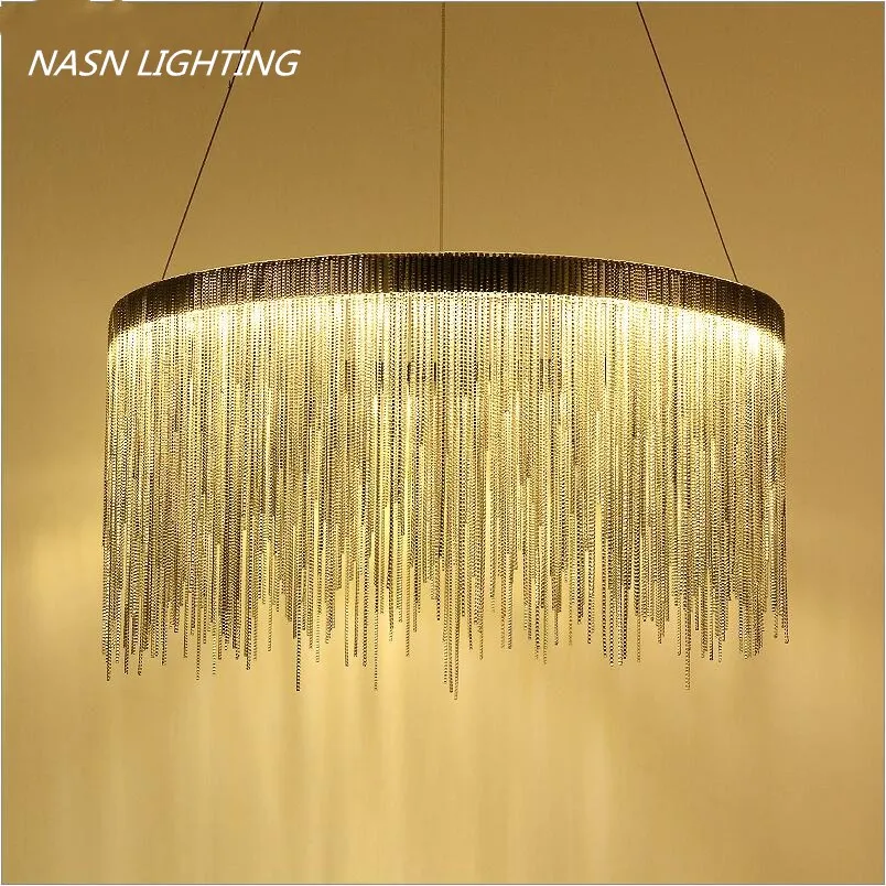 D60cm D80cm круглая металлическая цепь 110V 240V LED Серебряная медь подвесные светильники