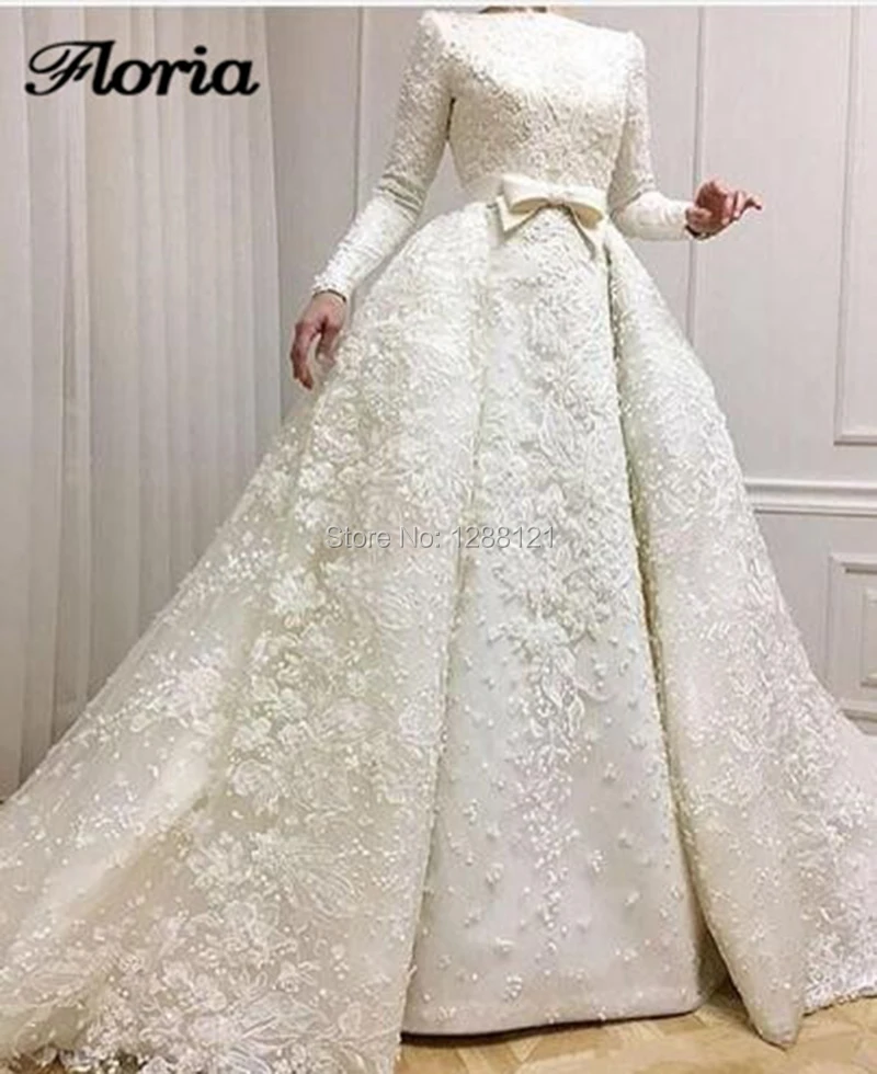Новое дизайнерское мусульманское свадебное платье Vestido de noiva Дубай Бисероплетение аппликации Плюс Размер молния сзади Индивидуальные свадебные платья