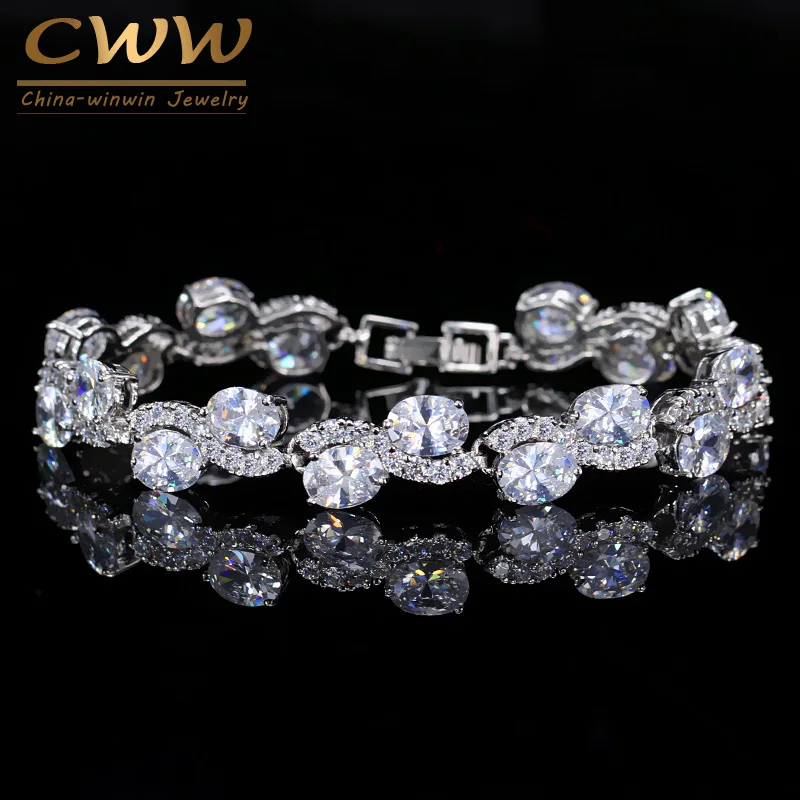 Женский браслет с фианитом CWWZircons широкий на свадьбу и вечеринку CB114|cubic zirconia