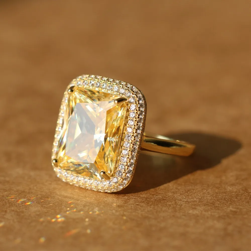 Роскошное однотонное серебряное кольцо с желтым цирконием in18k золотого цвета с кристаллами цирконием moissanite Золотое обручальное кольцо для влюбленных пар