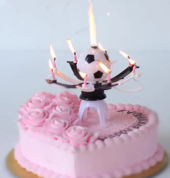 Музыкальные вращающиеся футбольные праздничные свечи на день рождения торты Topper