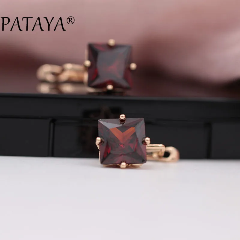 PATAYA, новые трендовые свадебные серьги для женщин, 585, розовое золото, ювелирное изделие, модные большие квадратные Розовые Серьги с натуральным цирконием, роскошные висячие серьги