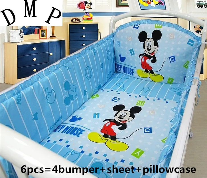 

6pcs Cartoon kit berço Baby Nursery Cot Crib Bedding Set Girl and Boy Bumper Infant Cushion (4bumpers+sheet+pillow cover)