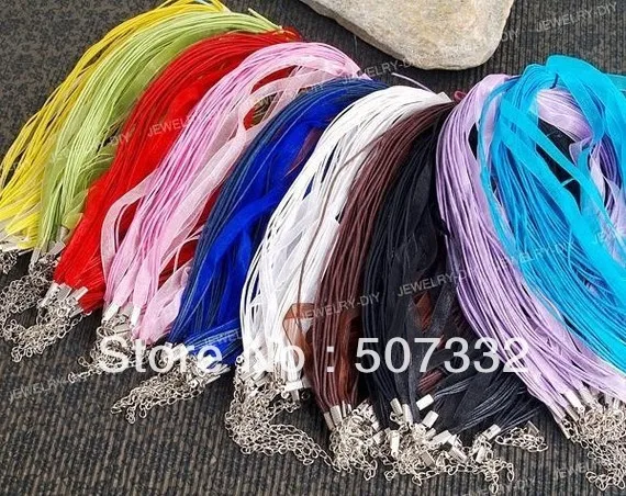 Free Shipping!! 100pcs  Organza Wax Necklace Ribbon Cord Strap Chain Assorted color CC006