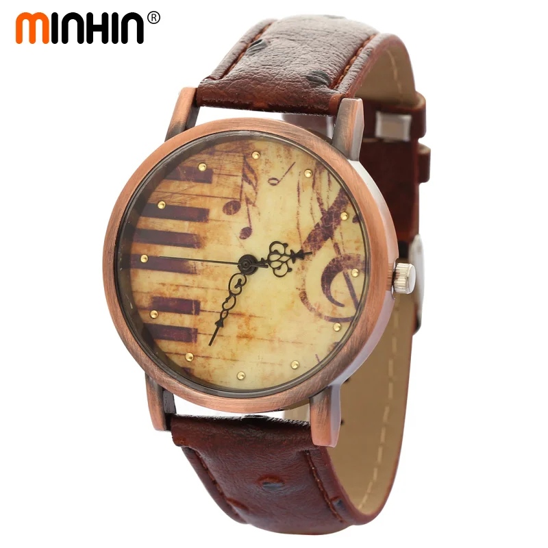 Часы браслет MINHIN в стиле ретро пианино дизайн виде музыкальной ноты кварцевые