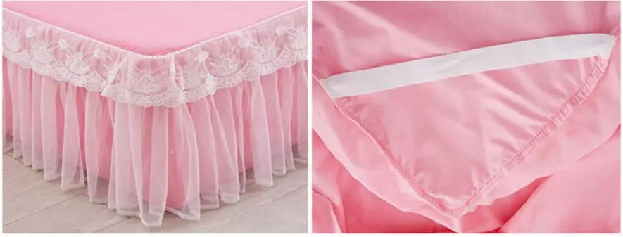 Romantic Wedding Bedding Mattress Cover Pillow cases 1/3pcs Solid Lace Princess Bedspread Bed Skirt Fitted Sheet Twin Queen King