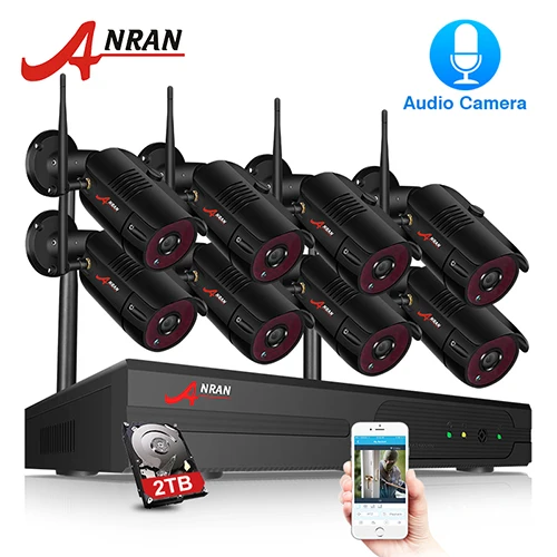 Black ANRAN CCTV P2P подключи и играй 8CH Wifi NVR 36IR наружная пуля 1080P видео аудио IP Беспроводная камера система безопасности жесткий диск - Цвет: Black