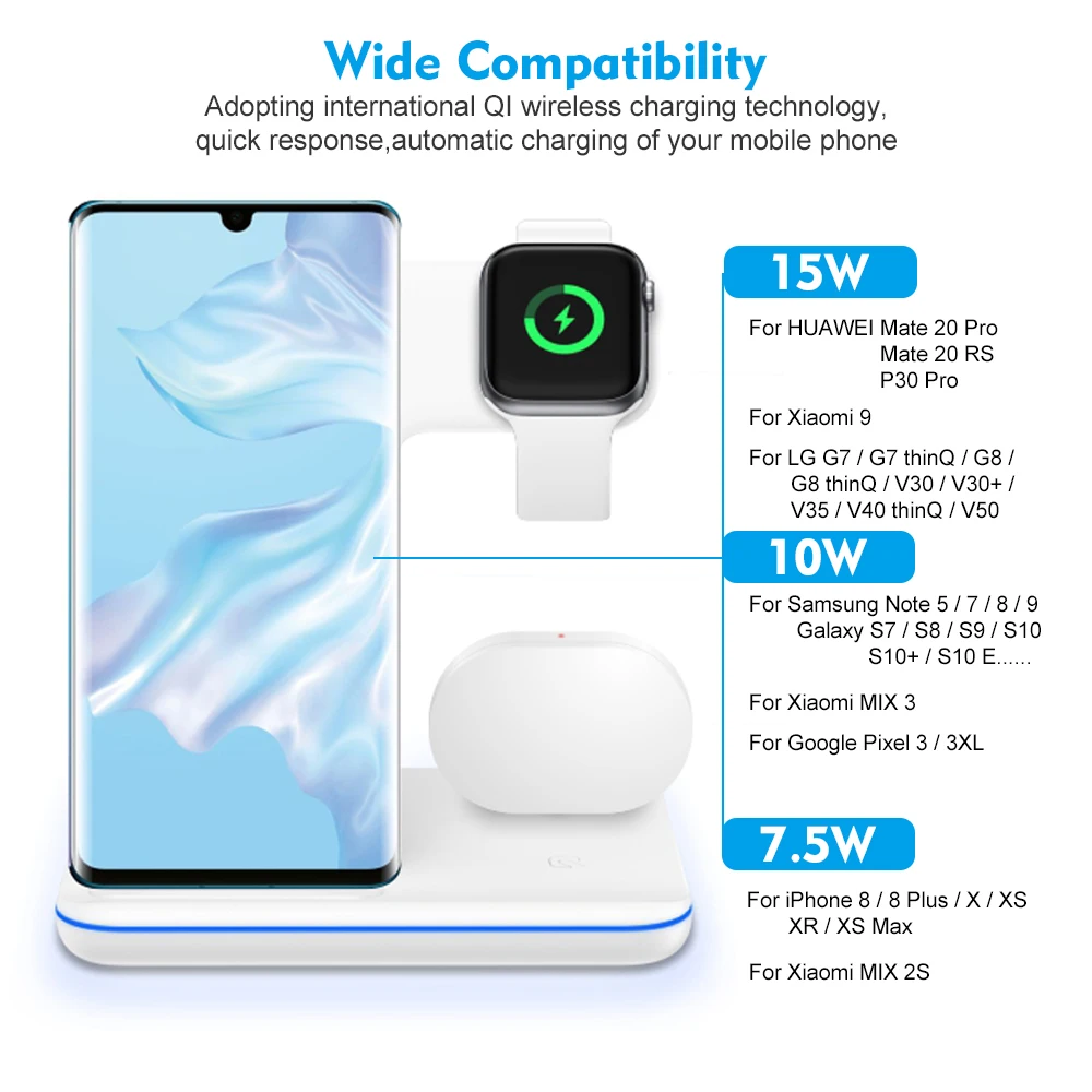 fdgao 3 in 1 15w qi wireless charger for iphone 13 12 11 xs xr 8 samsung s21 fast charging stand for apple watch 7 6 airpods pro free global shipping