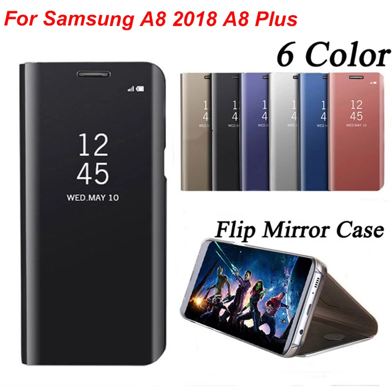 Популярный зеркальный чехол для Samsung Galaxy A8 2018 Plus кожаный умный прозрачный книжка