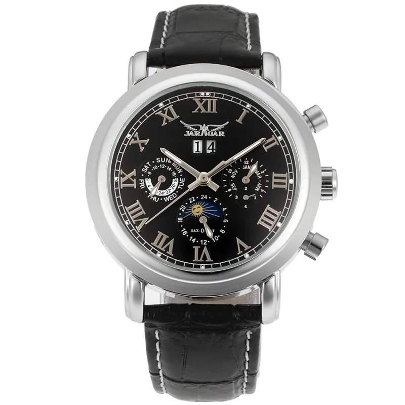 model 2 black JARAGAR Moon Phase Топ бренд для мужчин s механические часы автоматический Турбийон Скелет часы для мужчин календарь Relogio Masculino Прямая поставка - Цвет: model 2 black