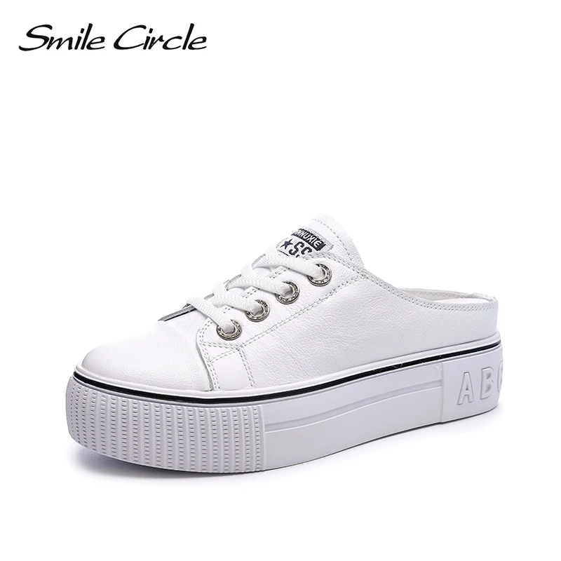 Smile circle/2019 г. весенне летние белые туфли на плоской платформе женская модная
