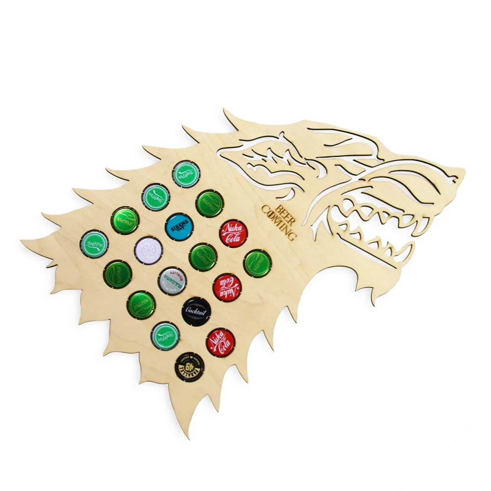 

Beer Is Coming Dire Wolf Wooden Beer Cap Map Howling Wolf Head Hanging Beer Cap Trap Wine Cap Display Collector Wine Lovers Gift