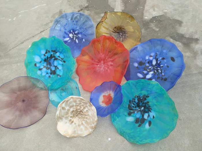 

Handmade Blown Murano Glass Wall Plates Flower Design Mouth Blown Glass Wall Lamps Multi Color Hanging Plates Wall Art
