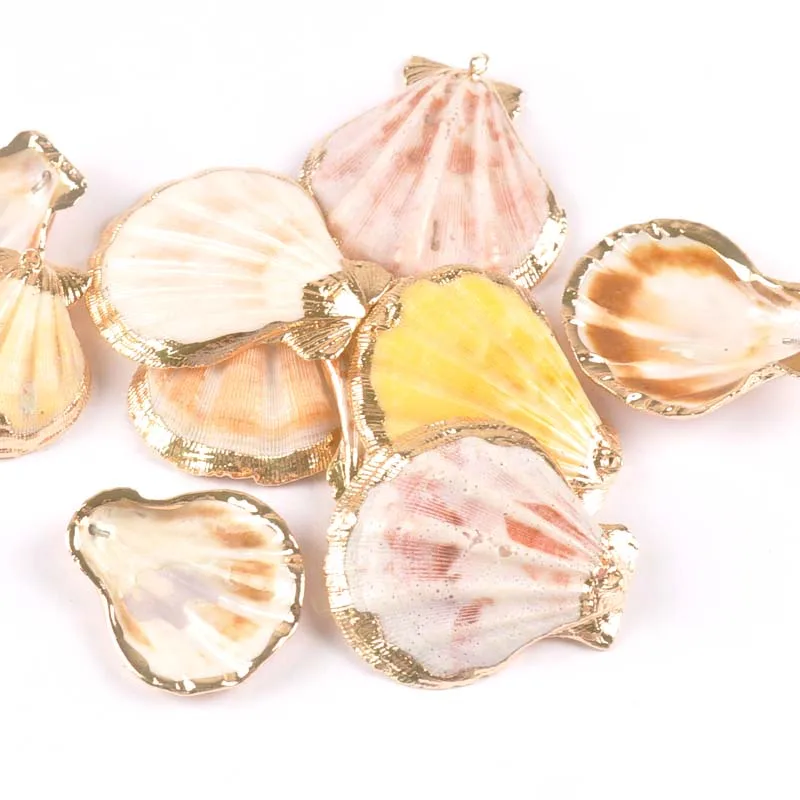 35-45mm 5pcs Natural  Fans form shell Charm Pendants Conch  Plated Rose Gold for jewelry making TRS0312