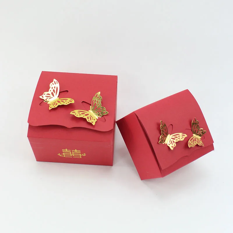 AVEBIEN 20pcs Two Butterflies Wedding Decoration Favors and Gifts For Guests Candy Box Red Cardboard Event Party Supplie | Дом и сад