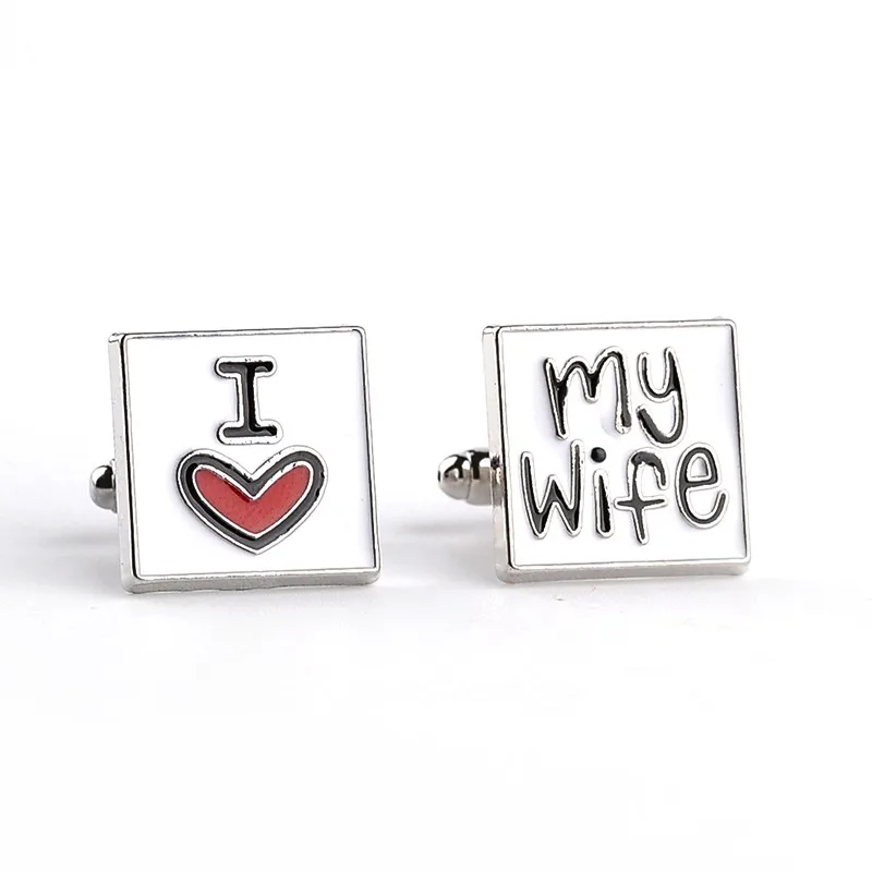 Новые модные мужские запонки I Love My Wife Design, мужские рубашки с манжетами, очаровательные запонки из цинкового сплава