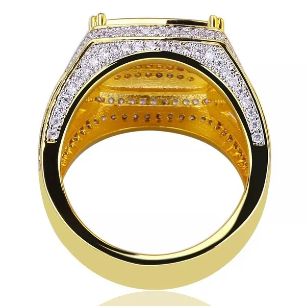 High Quality Vintage Mens Signet Rings Full With Stone CZ Crystal Gold Ring Men Jewelry Wedding Band Engagement Fashion | Украшения и