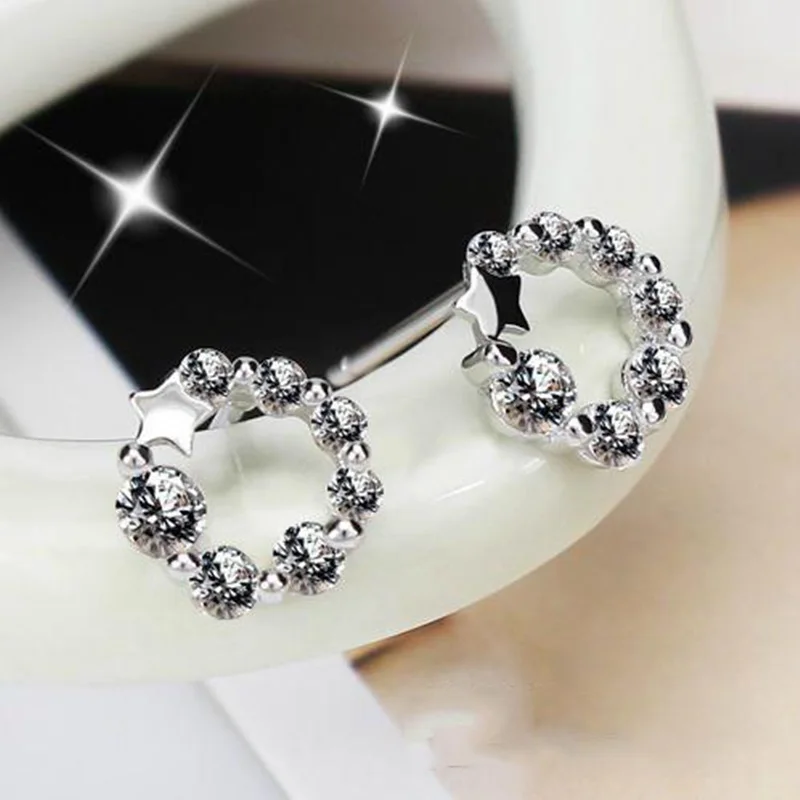 OMHXFC Wholesale European Fashion Woman Girl Party Wedding Gift Purple Star Zircon 100% S925 Sterling Silver Stud Earrings EN80 | Украшения