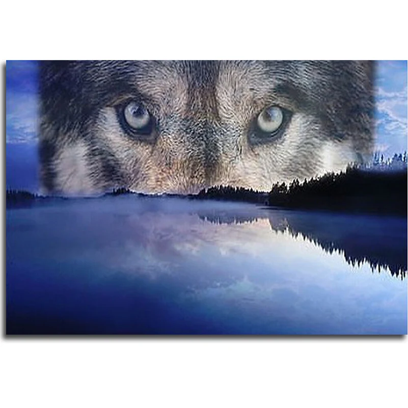 Алмазная картина с изображением волка животные DIY стены разразы на озере вышивка