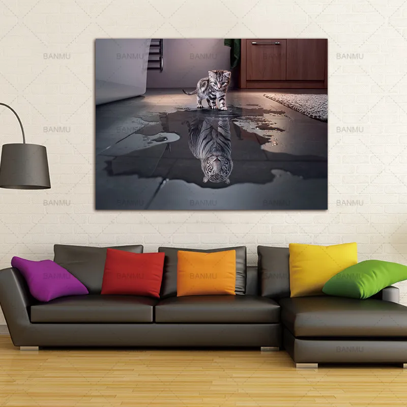 Современная креативная Настенная картина Conisi печать тигра и кошки на холсте