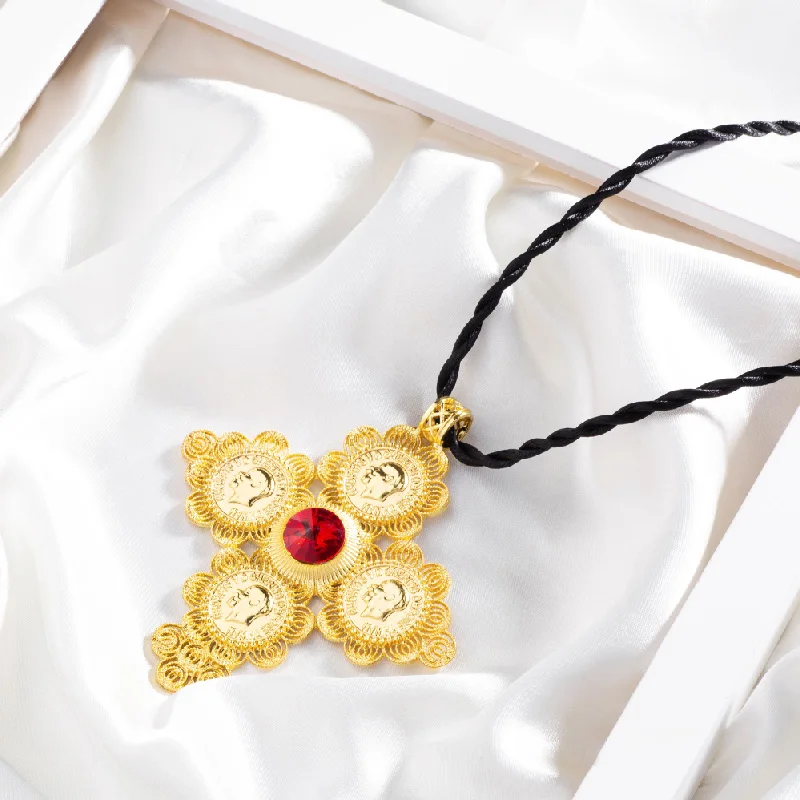 Shamty Big Size Ethiopian Cross Coins Pendant Rope Chain Women Necklace Gold Color Fashion Jewelry African Wedding Gift D30066 | Украшения