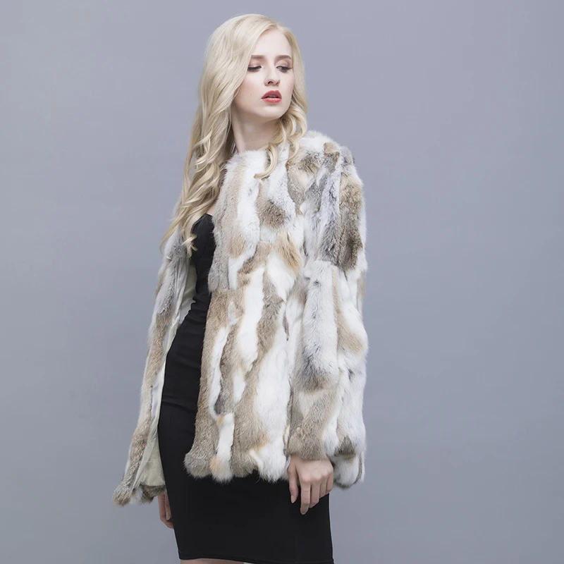 QIUSIDUN  Real Pure Natural Rabbit Fur Coat Long Sleeved T-shirt Fashion Winter Warm Large Size Women's Solid Color Casual Coats