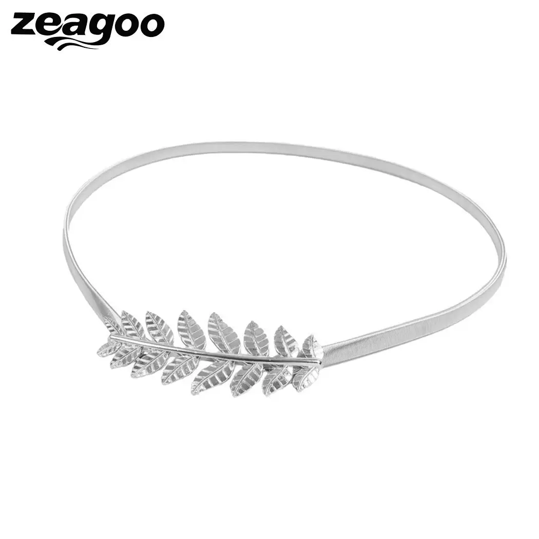 Zeagoo золото женская мода уникальные листья дизайн металлический эластичный пояс