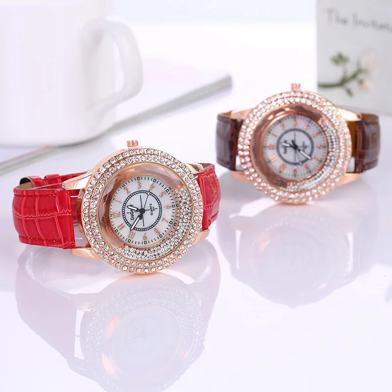 Большие двойные просверленные шаровые часы женские модные кварцевые с ремешком