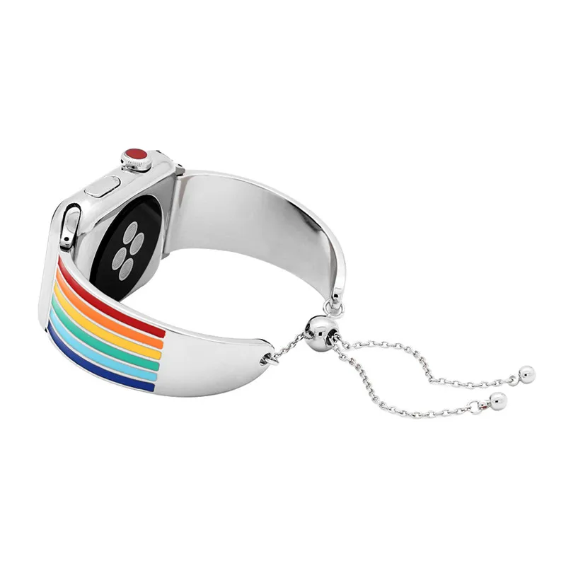 Очаровательные часы цвета радуги для iwatch для женщин 38 мм 42 мм из нержавеющей стали, ремешок для Apple Watch, сменный регулируемый ремешок для часов