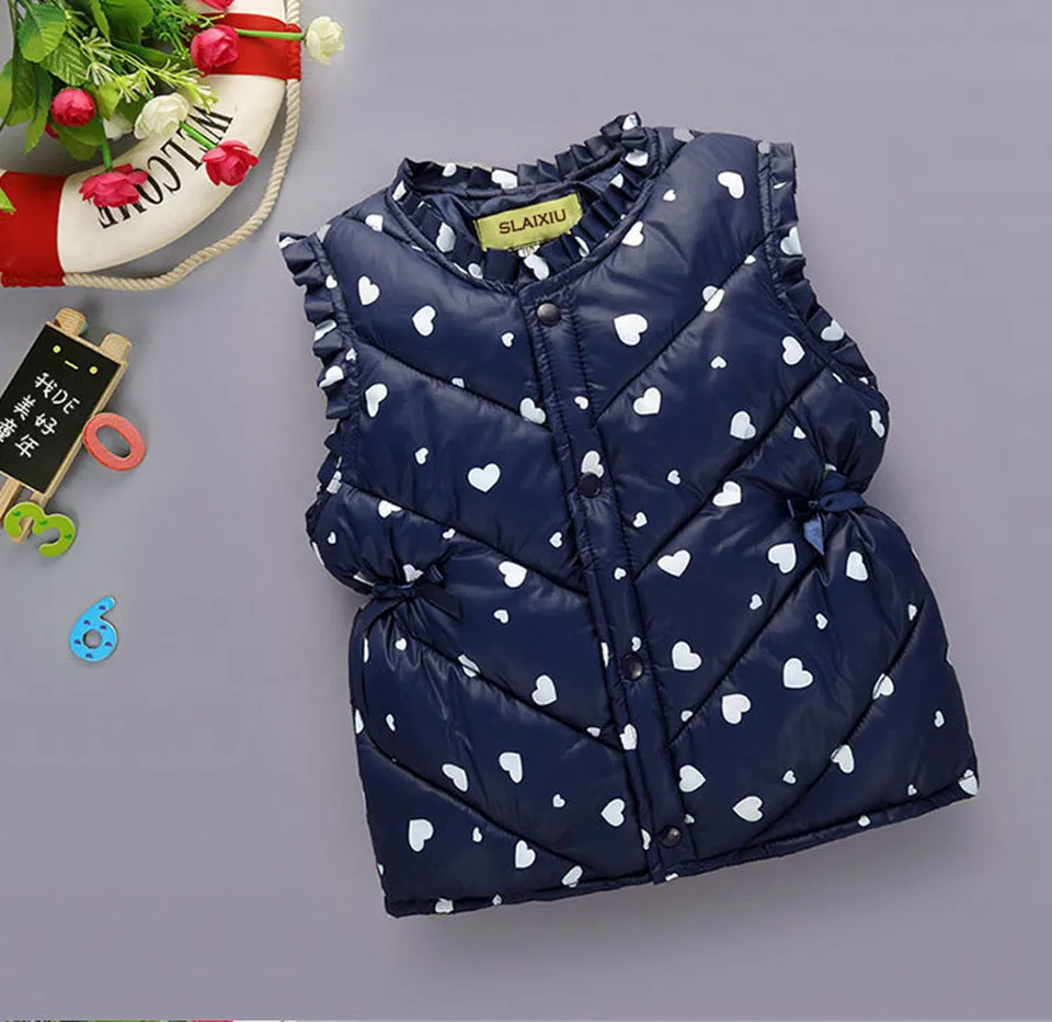 Navy blue Детская одежда милые детские жилеты с принтом Верхняя одежда без рукавов для девочек, куртки Теплый хлопковый жилет для детей от 3 до 8 лет, жилет для девочек - Цвет: Navy blue