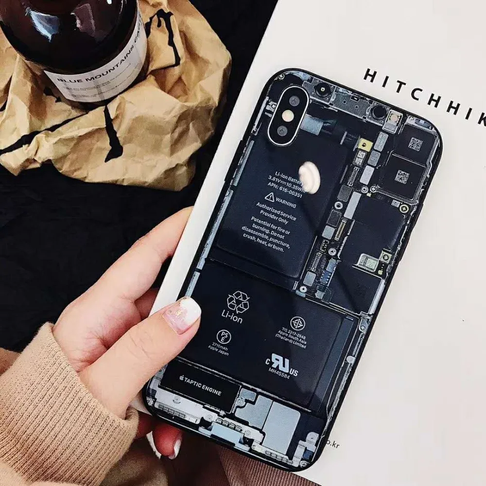 Teobald Реалистичного имитация панели телефона чехол для iPhone X черное стекло чехла 6 7