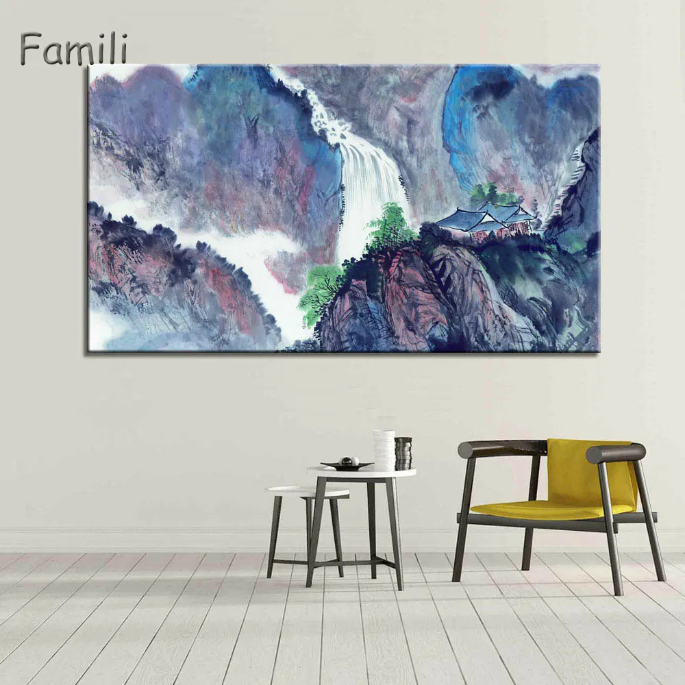 Китайские картины на холсте с изображением пейзажа цветка сливы и лодки