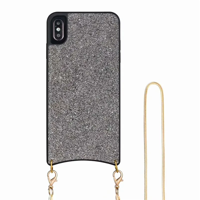 For iPhone X XR XS Max 8 6 6s Plus Silicon Bling Glitter Crystal Sequins Soft TPU Cover fashion Hanging neck rope Diamond Case |