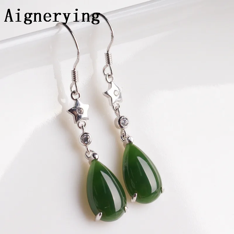 Сертификат натуральные украшения из зеленого нефрита висячие серьги для женщин