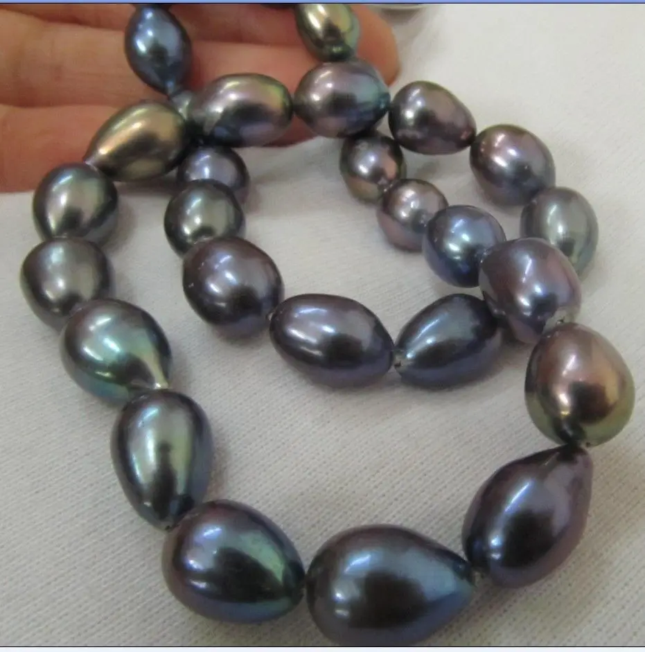 

7 GENUINE TAHITIAN NATURAL BLACK GREEN PEARL NECKLACE