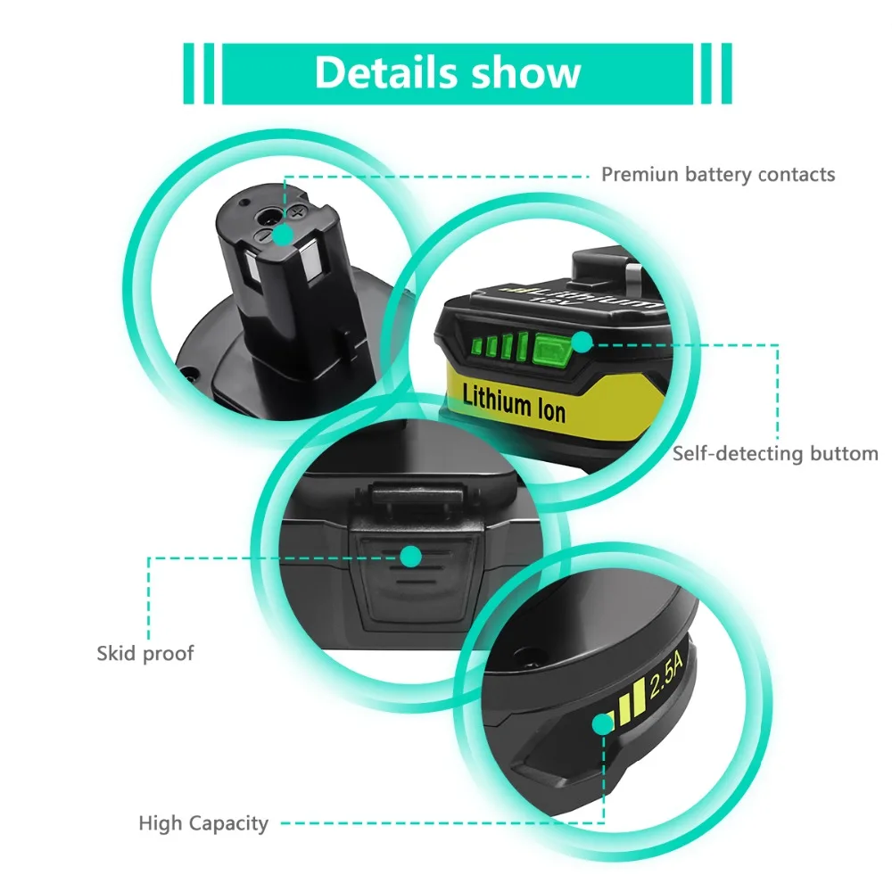 Сменный литий ионный аккумулятор Powtree для Ryobi 18 в 2500 мач P107 RB18L25 P100 P102 P103 P104 P105 P108