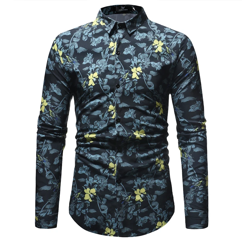 Осенние мужские рубашки Новая Мода Покер печатных Slim Fit мужские клетчатые повседневные мужские рубашки Chemise Homme Manche Longue - Цвет: CS125