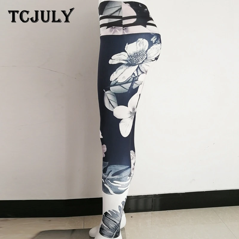 TCJULY чернила цветы узоры женские леггинсы с принтом Высокая талия брюки для