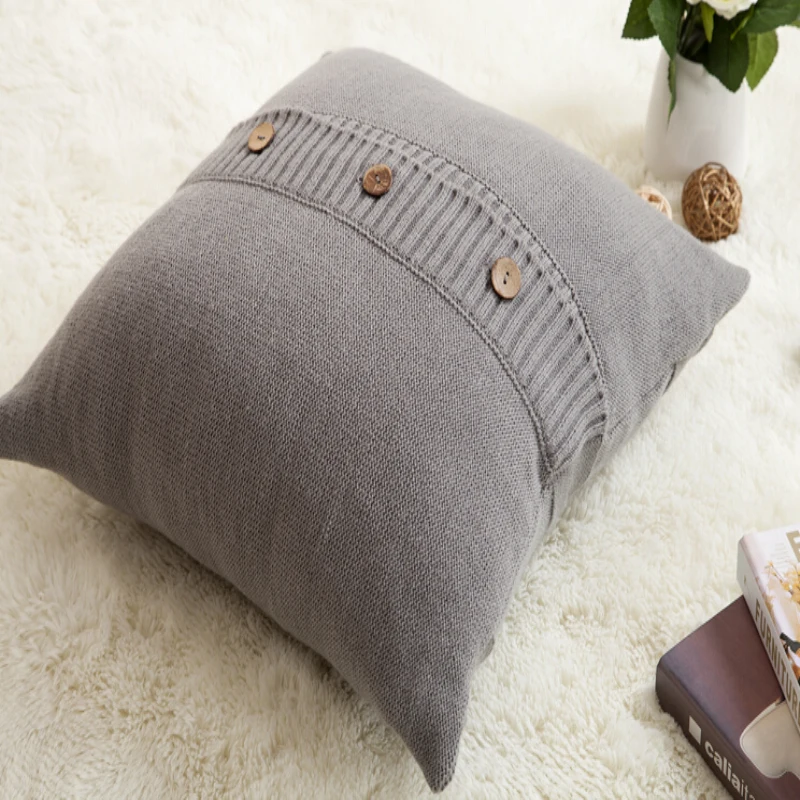Рождественский подарок серый квадратный чехол для подушек однотонный вязаный с