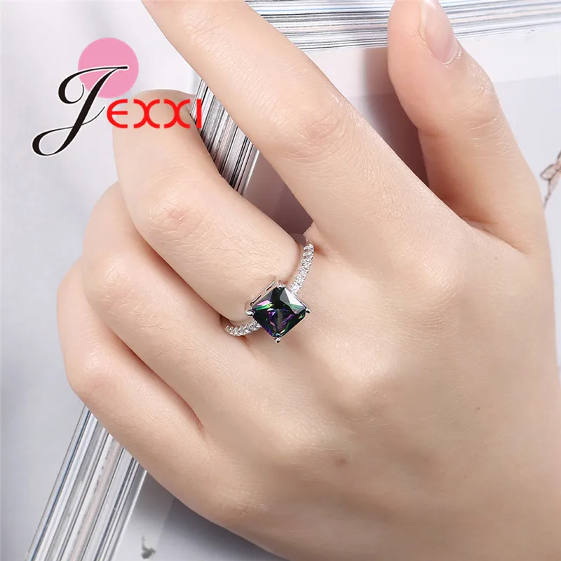 

Nice White Gold Color Vintage Fashion Ring Multi-Color CZ Inlay Party Ring Set For Women As Christmas Gift