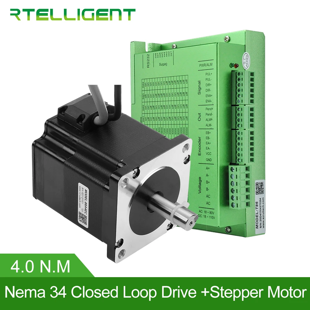 Rtelligent Nema 34 4.0N.M замкнутый контур шаговый двигатель с Nema34 20-50VDC замкнутый контур шаговый двигатель драйвер шаговый Драйвер ЧПУ комплект