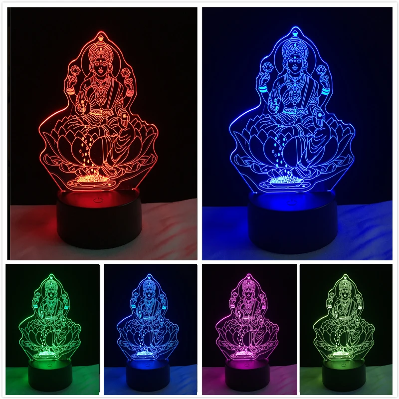 Популярные четыре рисунка от руки Будды 3D ночник LED 7 цветов градиентная Illusion