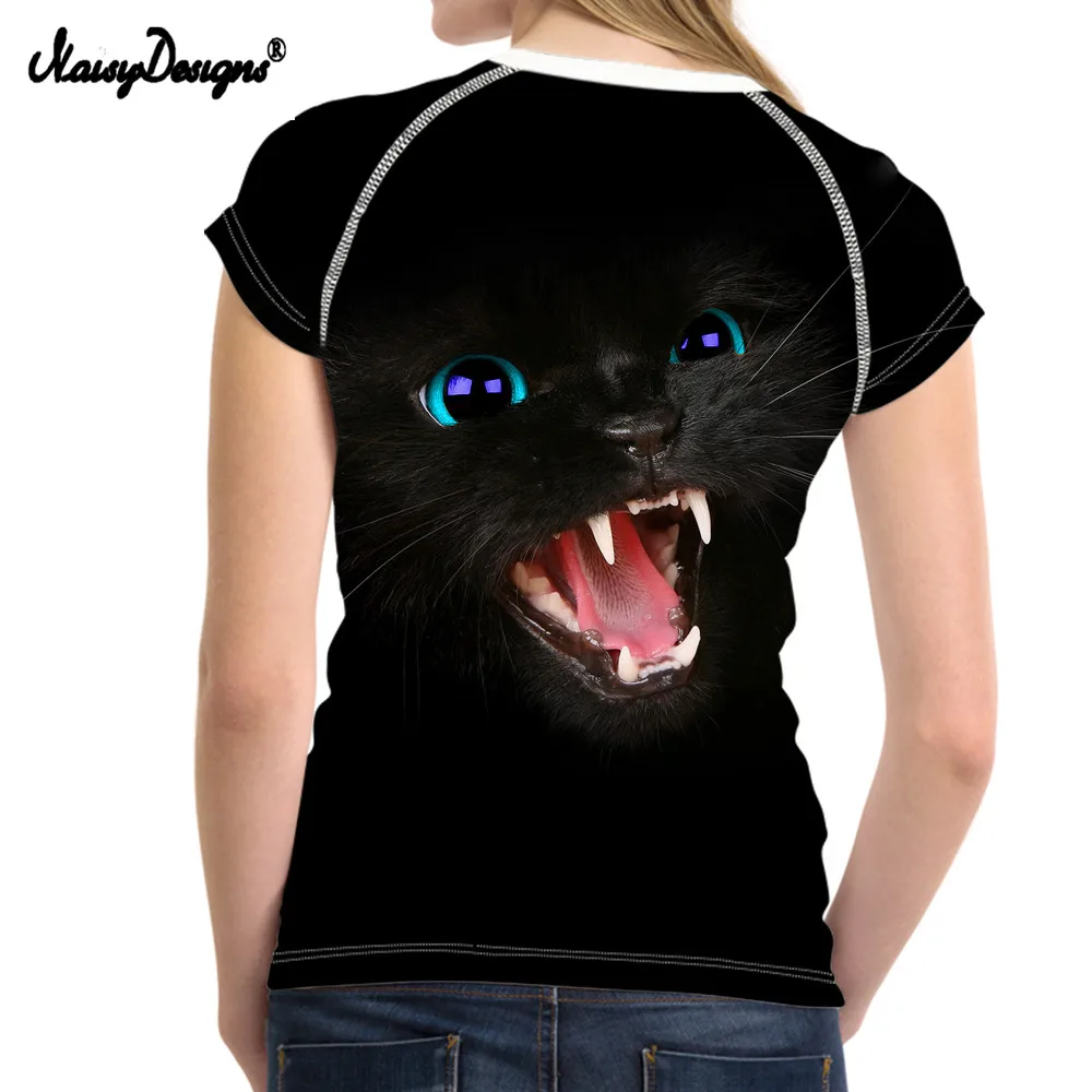 NoisyDesigns/футболка для женщин топы рубашки 3D черная кошка подростковая одежда