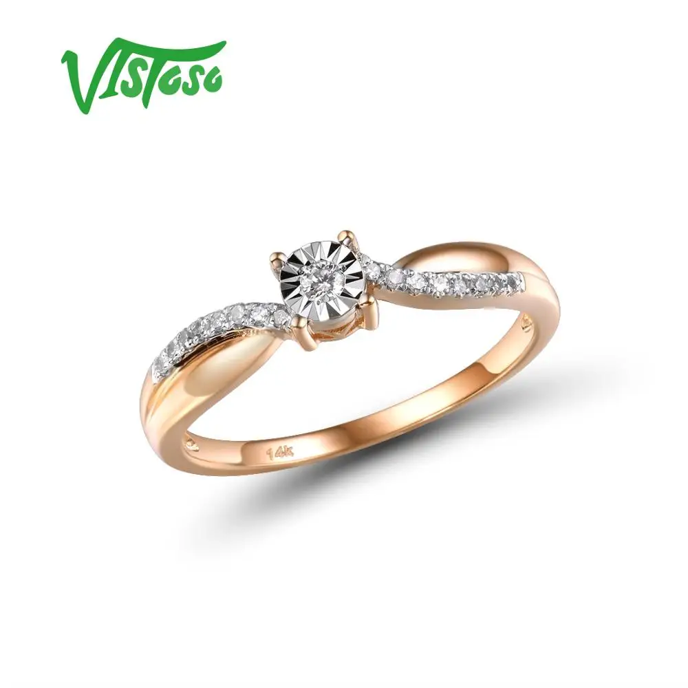 

VISTOSO Pure 14K 585 Two-Tone Gold Sparkling Illusion-Set Miracle Plate Diamond Ring For Women Anniversary Trendy Fine Jewelry