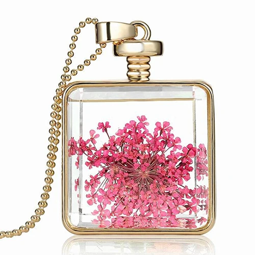 Горячих женщин Сушеные Цветок Квадратных Кулон Ожерелье Шарма Цепи Ювелирные