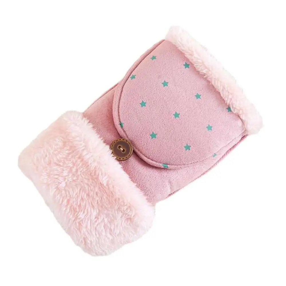 pink Модный дизайн для женщин, студентов, детей, девочек, зимние милые теплые зимние перчатки в горошек со звездами, наполовину покрытые бархатом - Цвет: pink