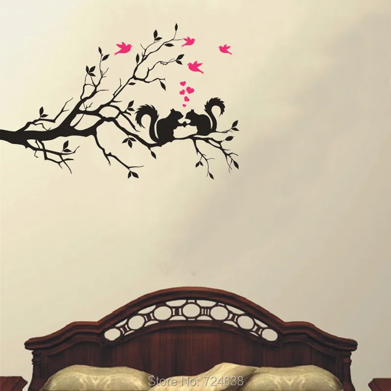 

Tree Branch with Squirrels & Birds Nature Vinyl Wall Decal Nursery Art Wall Stickers Size 150x100CM Free Shipping