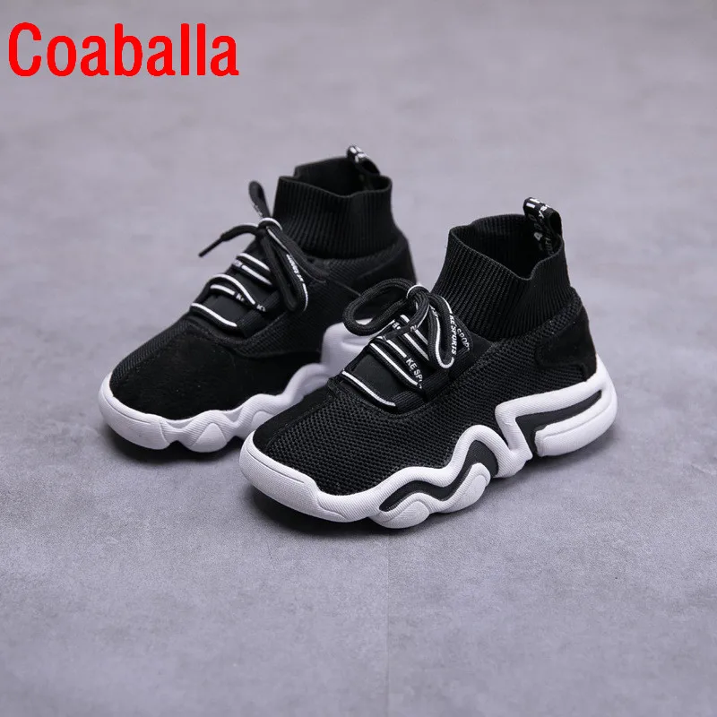 Winter 2018 Girls Boys Fashion Sock Style Sneakers Toddler/Little/Big Kid High Top Lace Up Trainers Children School Casual Shoes | Детская