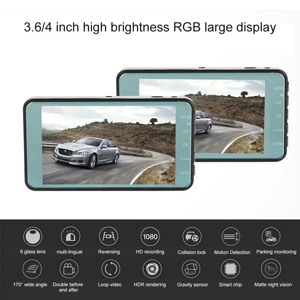 4 0 дюймовый 1080P HD Автомобильный видеорегистратор с камерой заднего вида ночного